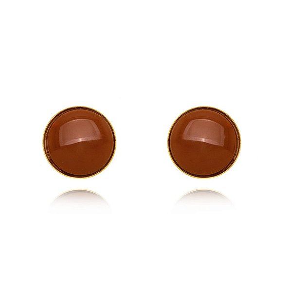 Brinco Redondo Esmaltado - Ouro Marrom