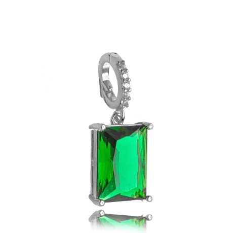 Pingente Semijoia Retangular - Ródio Branco Esmeralda