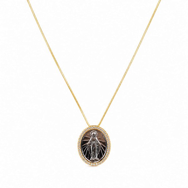 Colar Religioso Nossa Senhora com Micro Zircônias – Banho em Ouro
