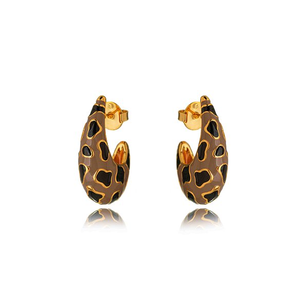 Brinco Semijoia Esmaltado - Ouro Cinza