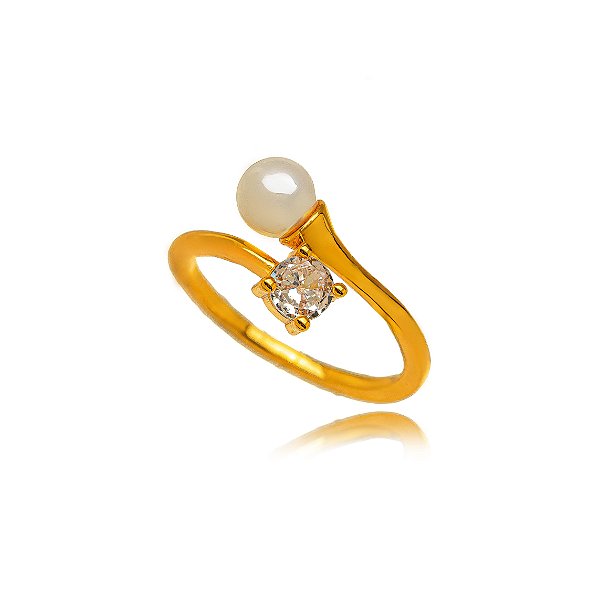 Anel Perola Cristal Regulável - Ouro