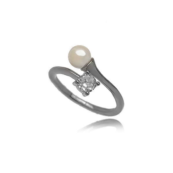 Anel Perola Cristal Regulável - Ródio branco