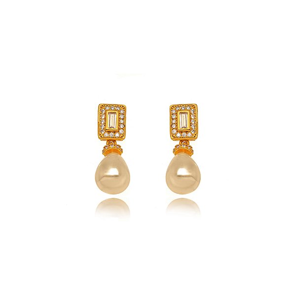 Brinco Cravejado Perola Gota - Ouro