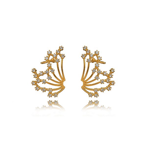 Brinco Ear Cuff Micro Zircônias – Banho de Ouro