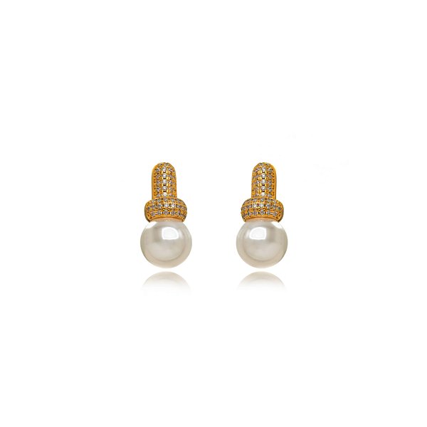 Brinco Mico Zircônia Perola - Ouro