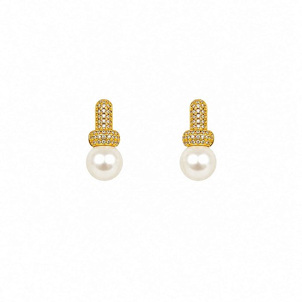 Brinco Mico Zircônia Perola - Ouro