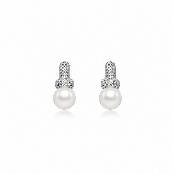 Brinco Mico Zircônia Perola - Ródio Branco