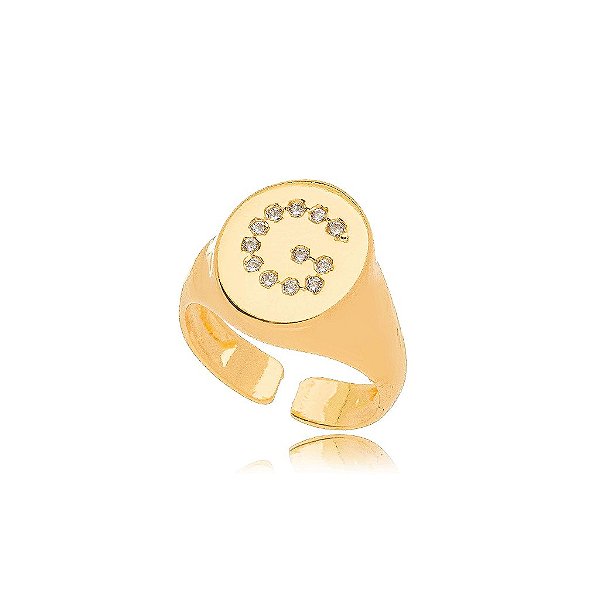 Anel Mindinho Letra G Micro Zircônia - Ouro Regulável