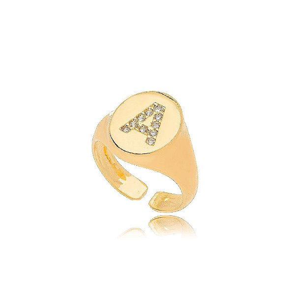 Anel Mindinho Letra A Micro Zircônia - Ouro Regulável