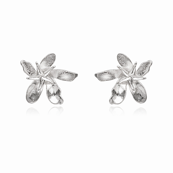 Brinco Semijoia Flor Lisa - Ródio Branco