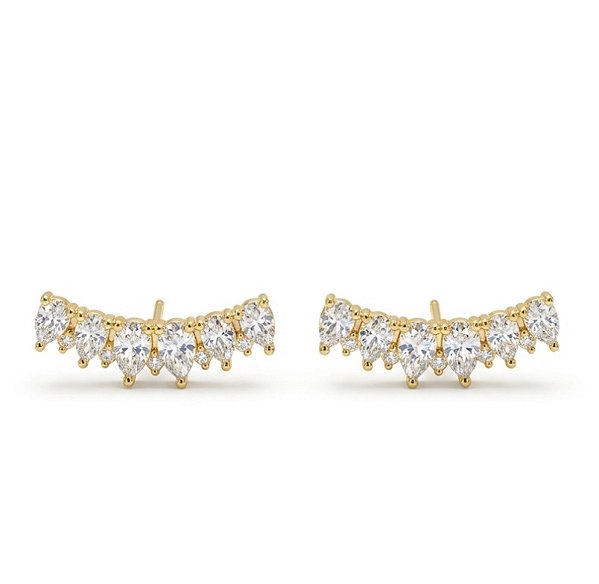 Brinco Semijoia Gotas Cristais - Ouro