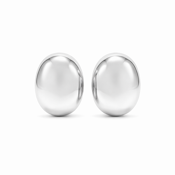 Brinco Semijoia Oval Liso – Ródio Branco