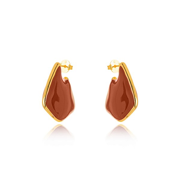 Brinco Esmaltado Marrom - Ouro