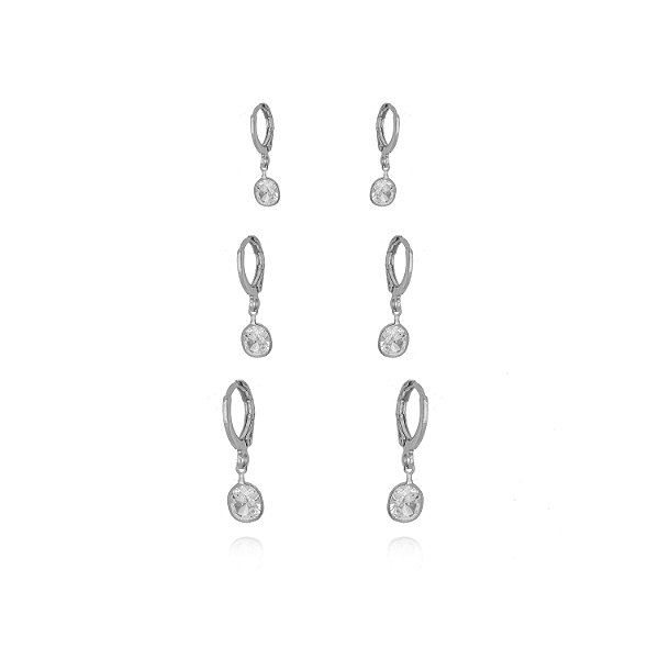 Brinco Trio Argola - Ródio Branco