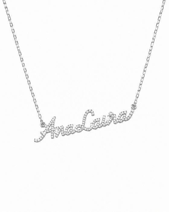Colar Personalizado Nome Cravejado – Banho em Ródio Branco