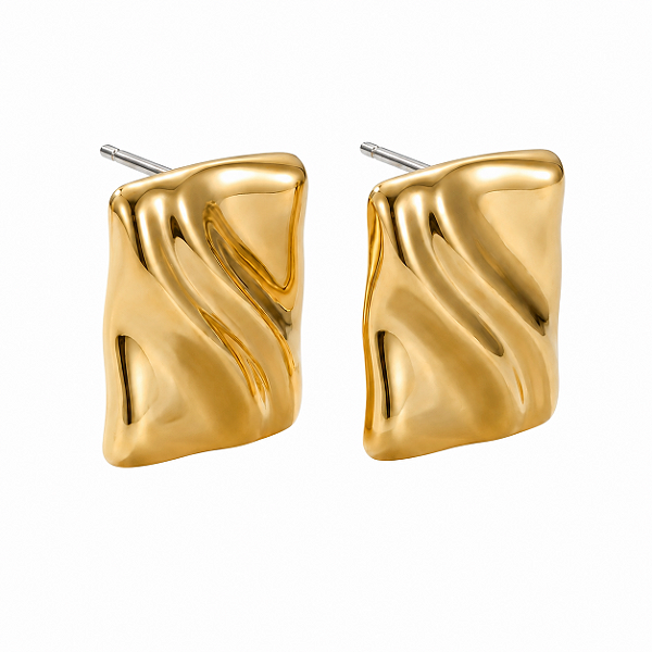 Brinco Quadrado Detalhado Liso - Ouro
