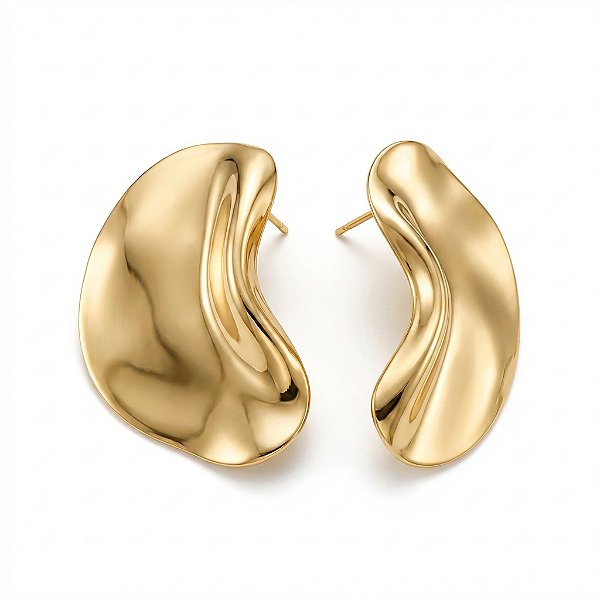 Brinco Orgânico Escultural – Banho de Ouro Amarelo 18K