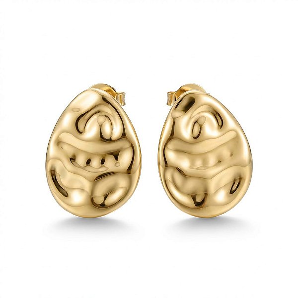 Brinco Orgânico Texturizado – Banho em Ouro Amarelo 18K