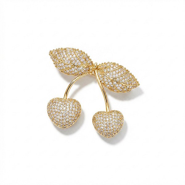 Broche Cereja Cravejado - Banho em Ouro