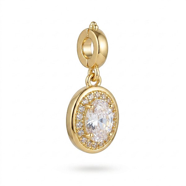 Pingente Oval Cravejado - Banho em ouro