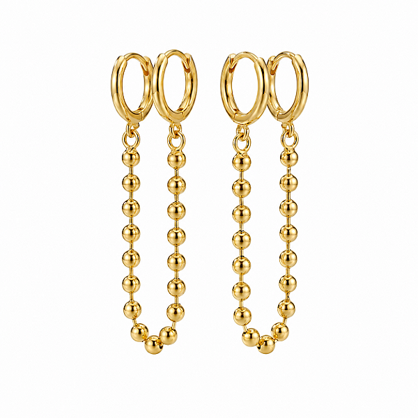 Brinco Duplo Argola com Esferas - Banho Ouro