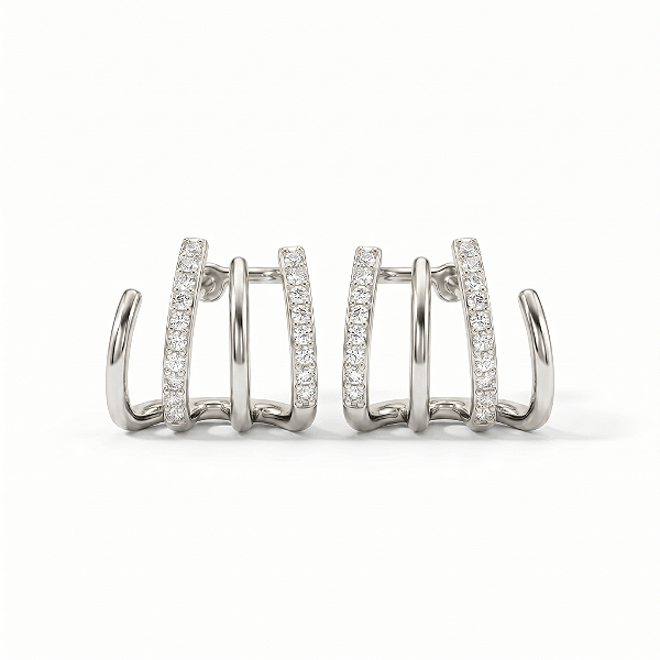 Brinco Ear Hook Fileiras - Banho Ródio Branco