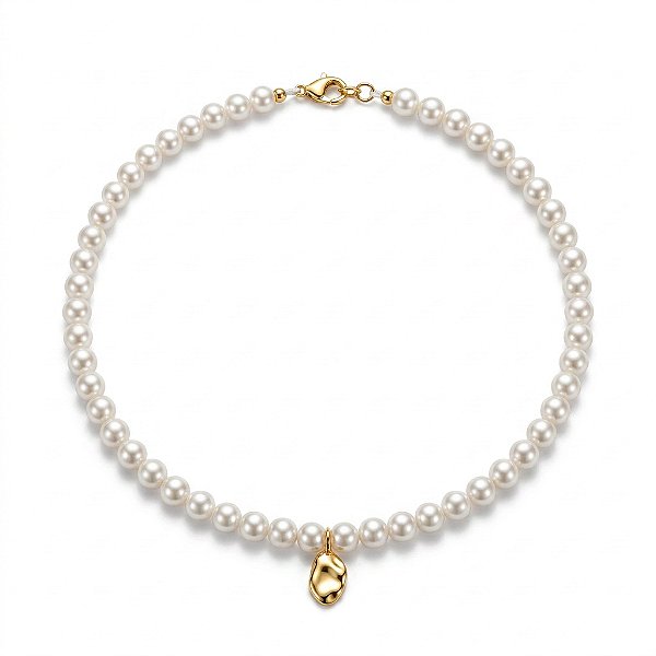 Choker Perola com Medalha - Banho Ouro