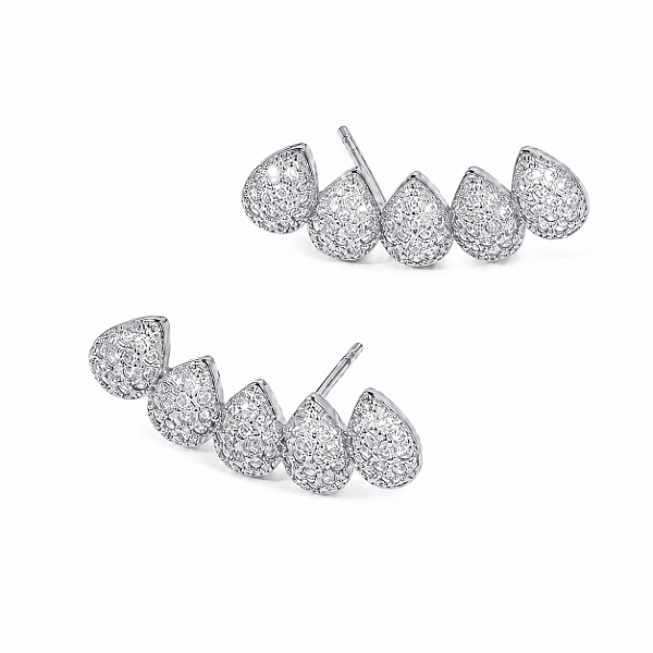 Brinco Ear Cuff Gotas Cravejado - Banho em Ródio Branco