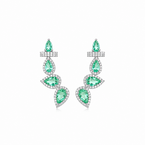 Brinco Ear Cuff Gota Cravejado Turmalina - Ródio Branco
