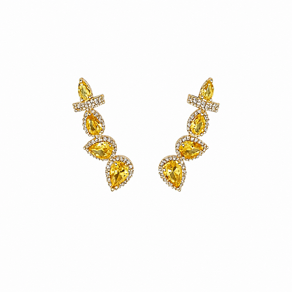 Brinco Ear Cuff Gota Cravejado Citrino – Banho em Ouro