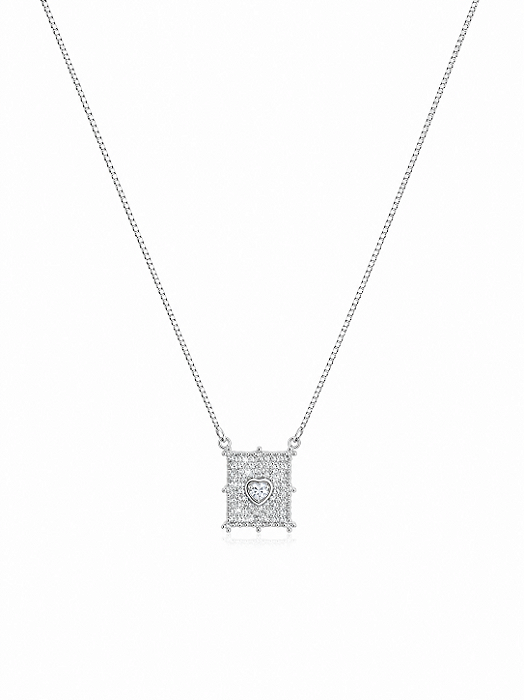 Colar Veneziana com Pingente Cravejado Coração – Ródio Branco