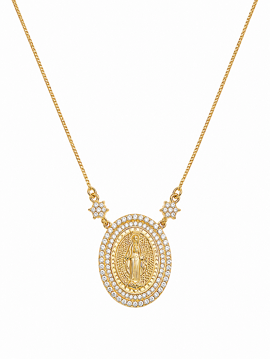 Colar Religioso Nossa Senhora Cravejado – Banho em Ouro