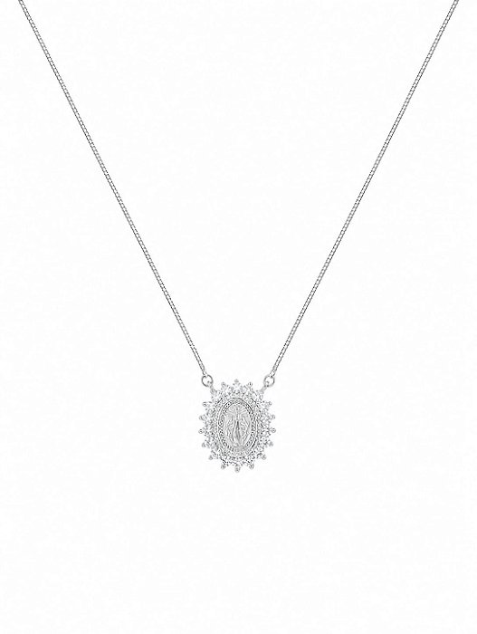 Colar Religioso Nossa Senhora das Graças com Zircônias – Banho em Ródio Branco