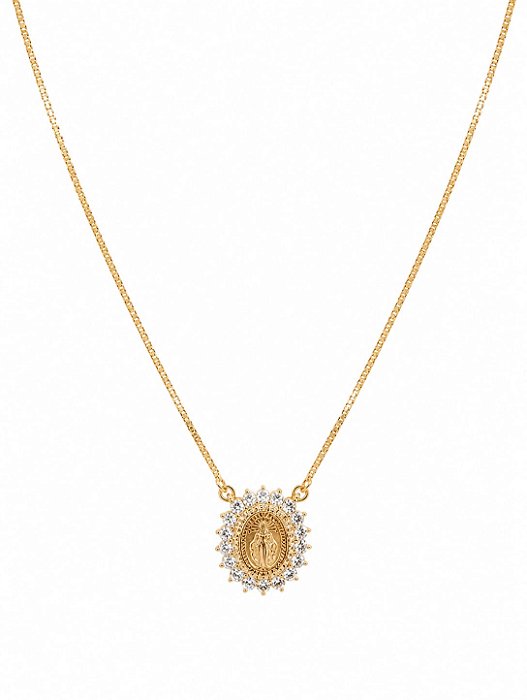 Colar Religioso Nossa Senhora das Graças com Zircônias – Banho em Ouro Amarelo 18K
