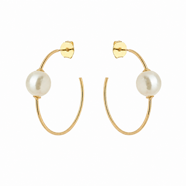 Brinco Argola com Pérola – Banho em Ouro Amarelo 18K