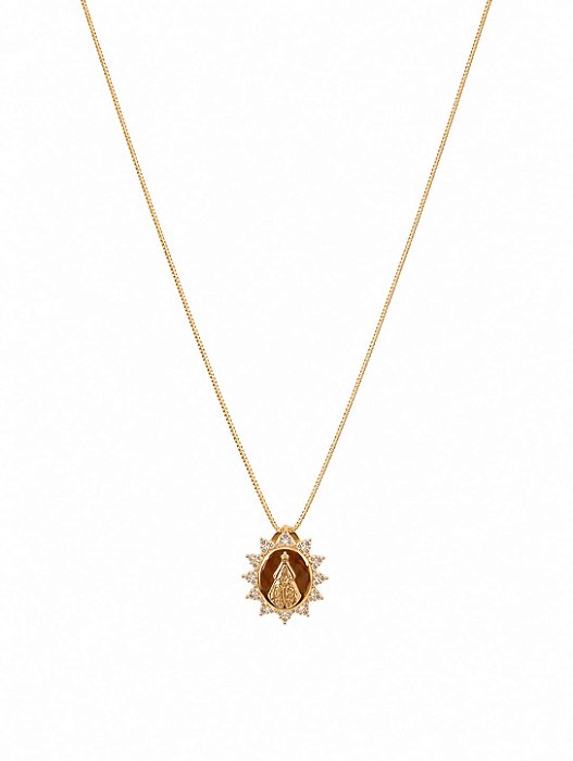 Colar Religioso Nossa Senhora Cravejado – Banho em Ouro Amarelo 18K