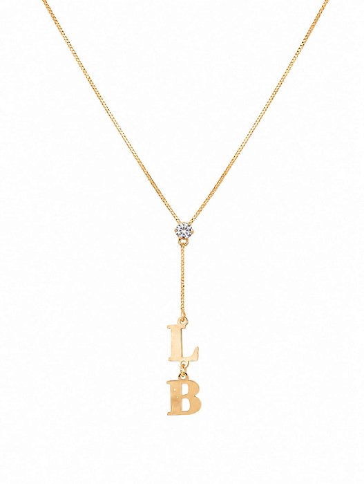 Colar Gravata com Iniciais L e B – Banho em Ouro Amarelo 18K