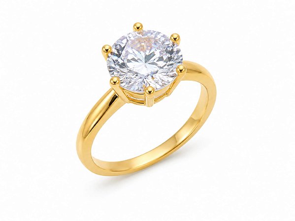 Anel Solitário com Zircônia Tamanho 18– Banho em Ouro Amarelo 18K