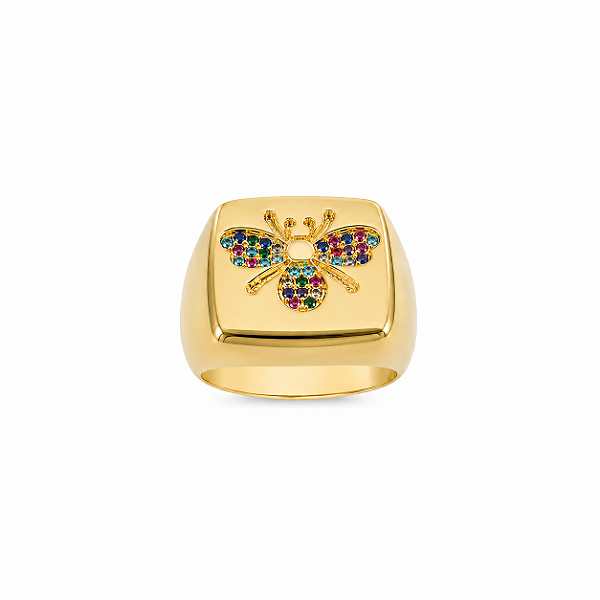 Anel Abelha Cravejado Color tamanho 12 – Banho de Ouro Amarelo 18K