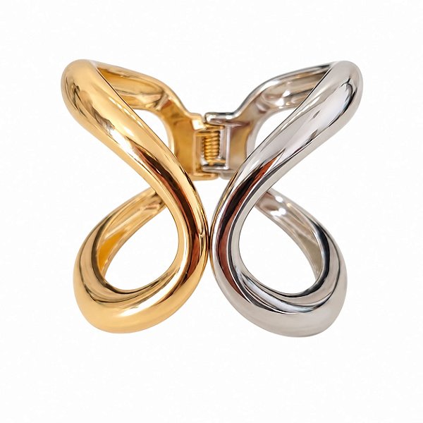 Bracelete Bicolor Articulado Orgânico – Banho em Ouro e Ródio Branco