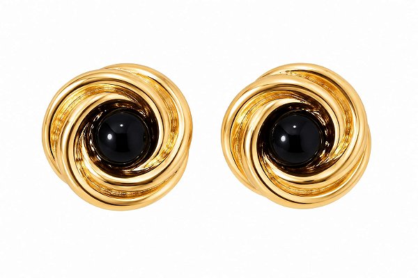 Brinco Espiral Esmaltado Preto – Banho em Ouro Amarelo 18K