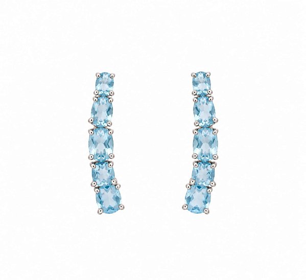 Brinco Ear Cuff Água-Marinha – Banho em Ródio Branco