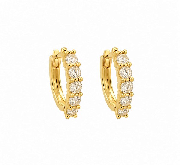 Brinco Argola Cravejada com Zircônias Citrino – Banho em Ouro Amarelo 18K
