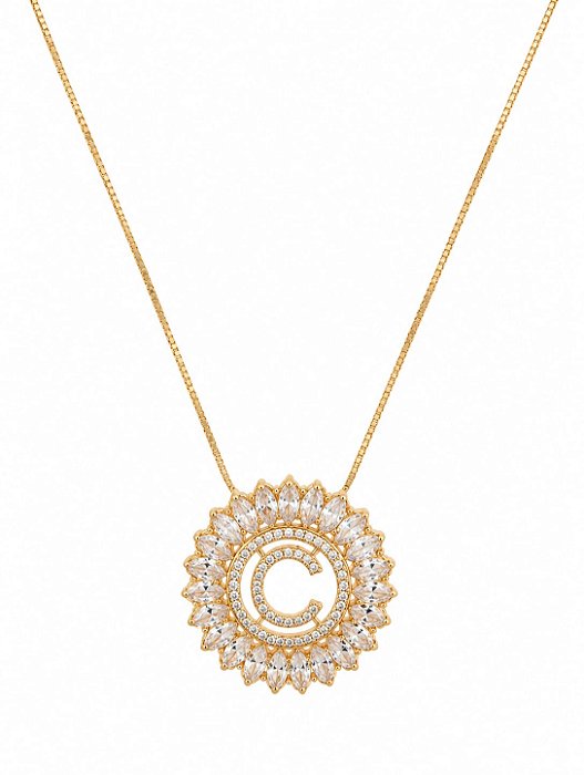 Colar Mandala Navete Letra C – Banho em Ouro Amarelo 18K