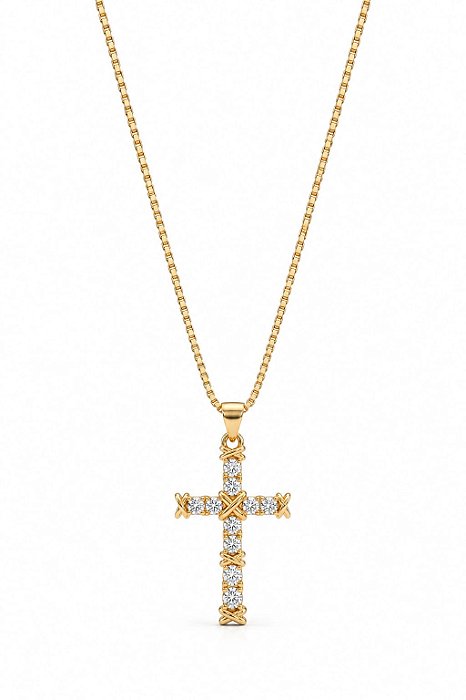 Colar Cruz Cravejada – Banho em Ouro Amarelo 18k