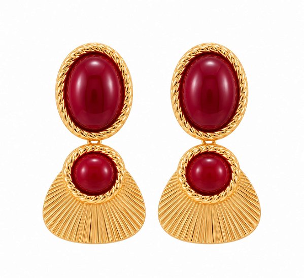 Brinco Canelado Burgundy Esmaltado – Banho em Ouro Amarelo 18k