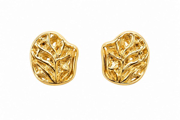 Brinco Orgânico Texturizado - Banho de Ouro Amarelo 18k