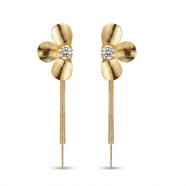 Brinco Flor com Franjas – Banho em Ouro 18K