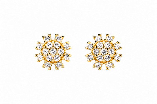 Brinco Flor Cravejado Banho em Ouro 18K
