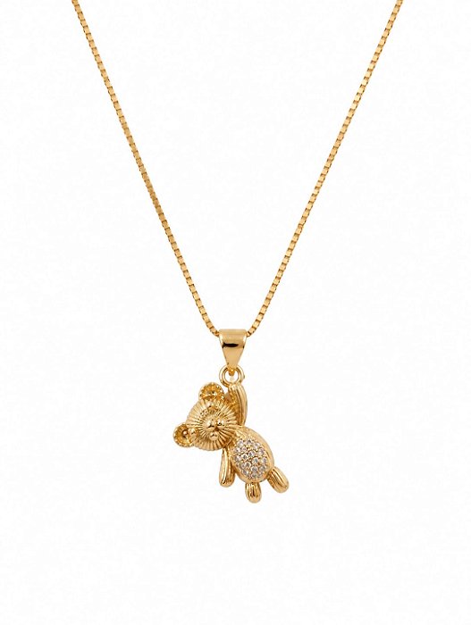 Colar Urso Cravejado com Banho em Ouro Amarelo 18K